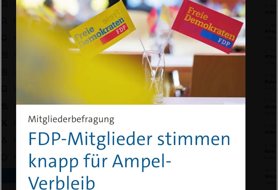 Abstimmung – Knappe Mehrheit der FDP-Basis will die Ampel nicht kippen…