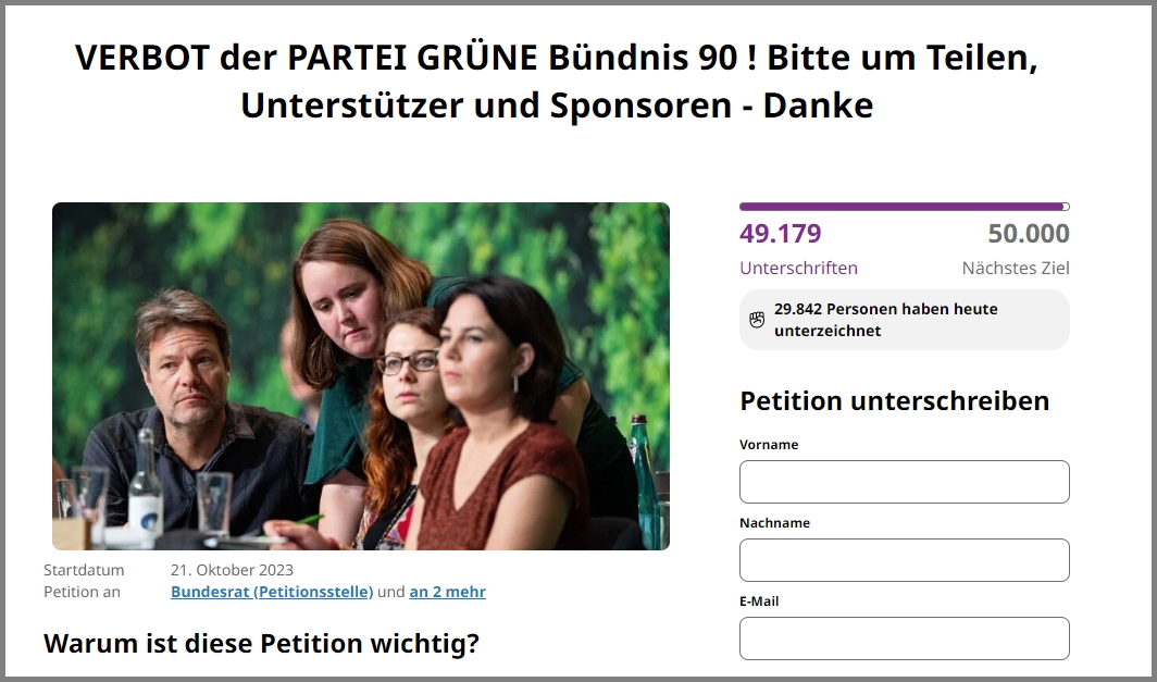 Deutschlands demokratische Menschen fordern ein Verbot “Der Grünen”…