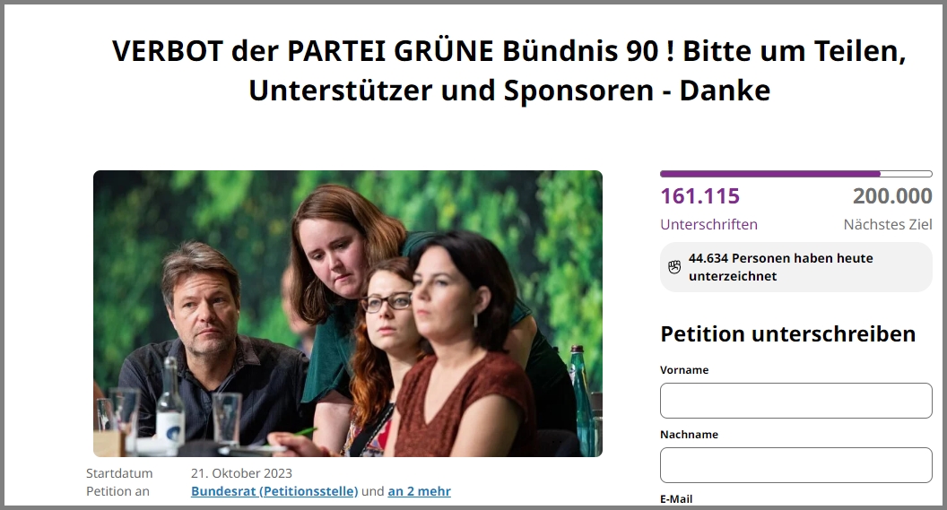 Und es werden immer mehr … Initiative Parteiverbot für “Die Grünen” 170.000 Unterschriften…